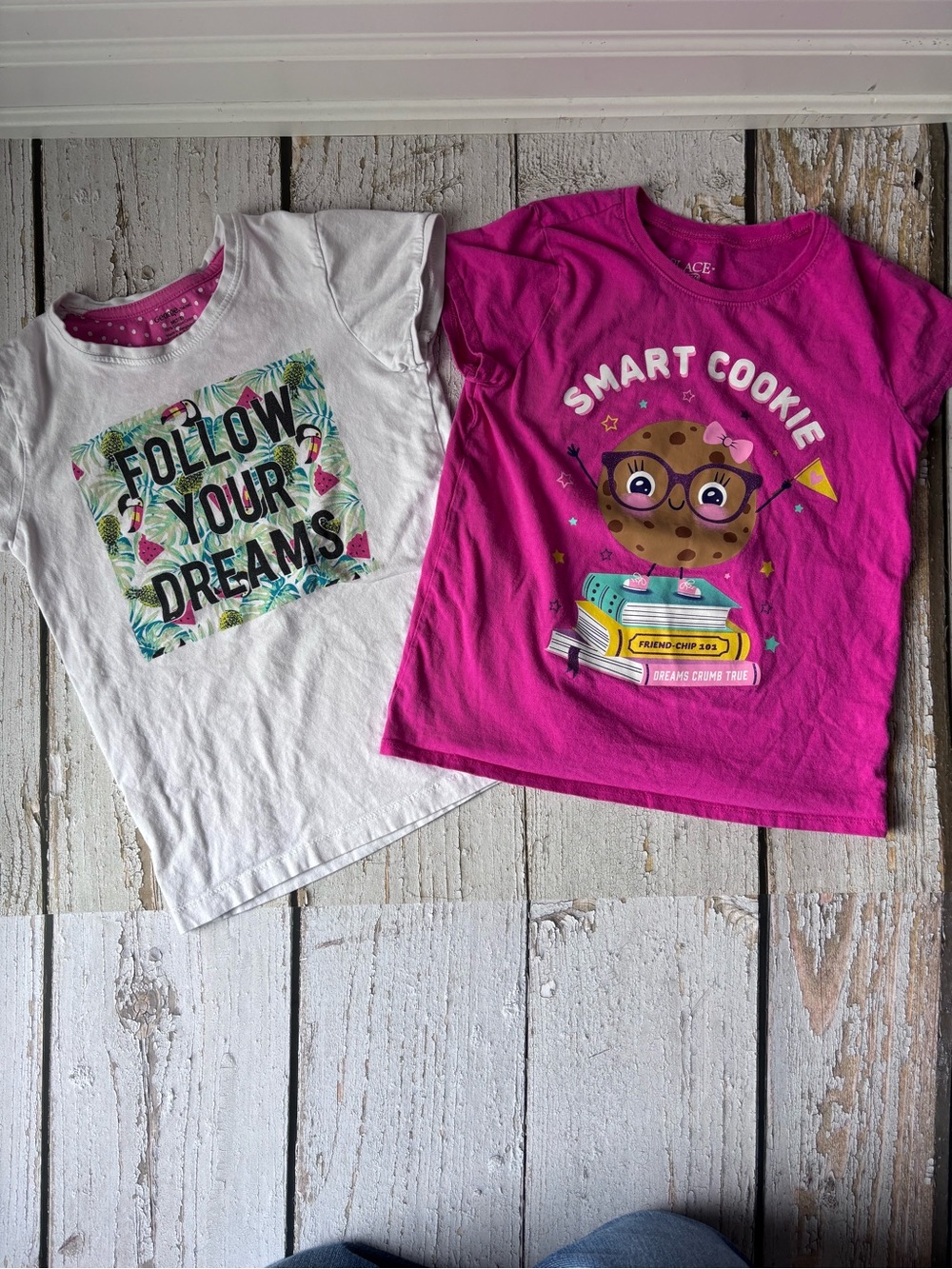 Bundle of Kids' Graphic Tee Pink Smart Cookie and White Follow Your Dreams